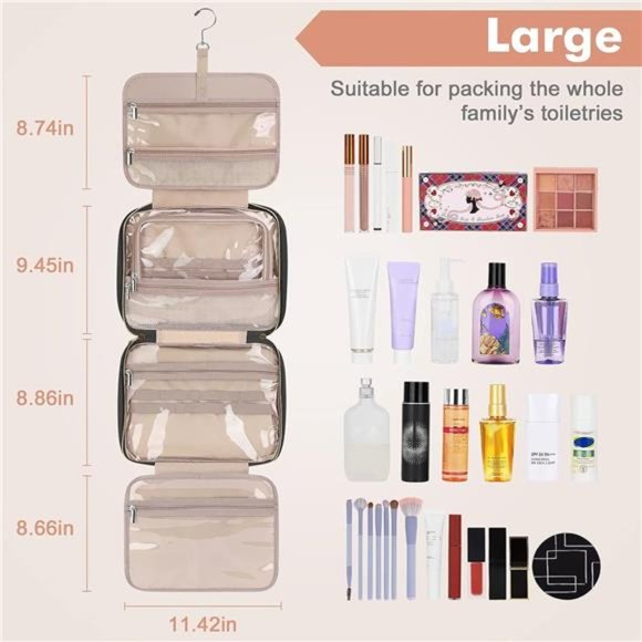 NEW Toiletry Bag for Women, Large Cosmetic Travel Hanging Bag for Bathroom Black - Picture 3 of 7